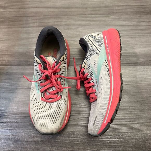Brooks Ghost 14 Womens 8 Running Shoe Grey Pink Trainer Athletic Walking - Picture 6 of 13